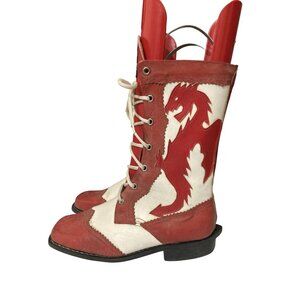 Vintage Calzados Luising Size 37 M(5) W(7) Red White Leather Dragon Boots shoes